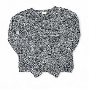 Black and White Speckled Long Sleeve Knit Sweater